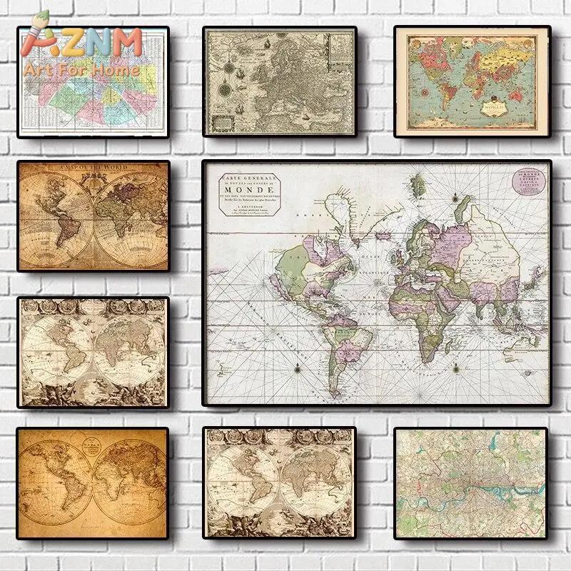 Star Map Poster - Vintage World Map Canvas Print Classic