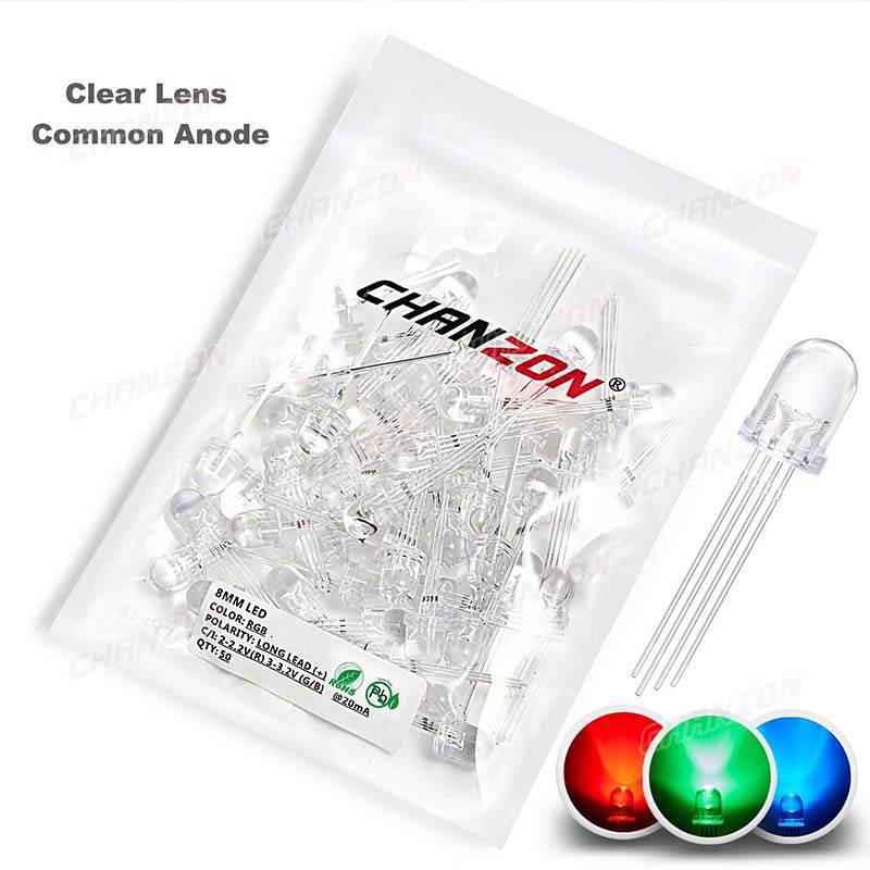 50pcs 8mm RGB LED Emitting Dio - Hobby Is Science recension och pris